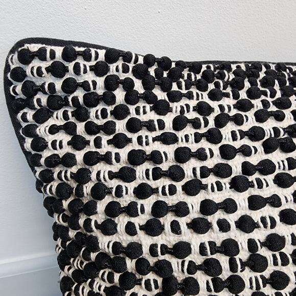 Magnolia Home Ruth Throw Pillow Black White Slub Crochet Bobble Knit 19x19 $70 - Picture 3 of 10